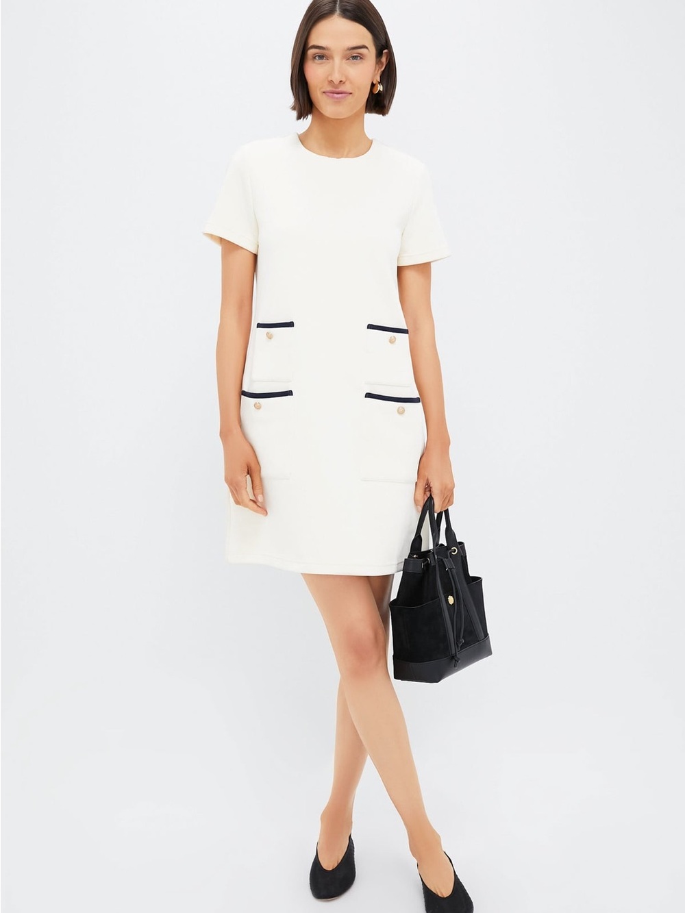 Tuckernuck Cream Francoise Dress with Black Trim Size S